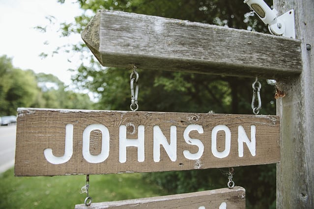 Wooden sign with the name Johnson