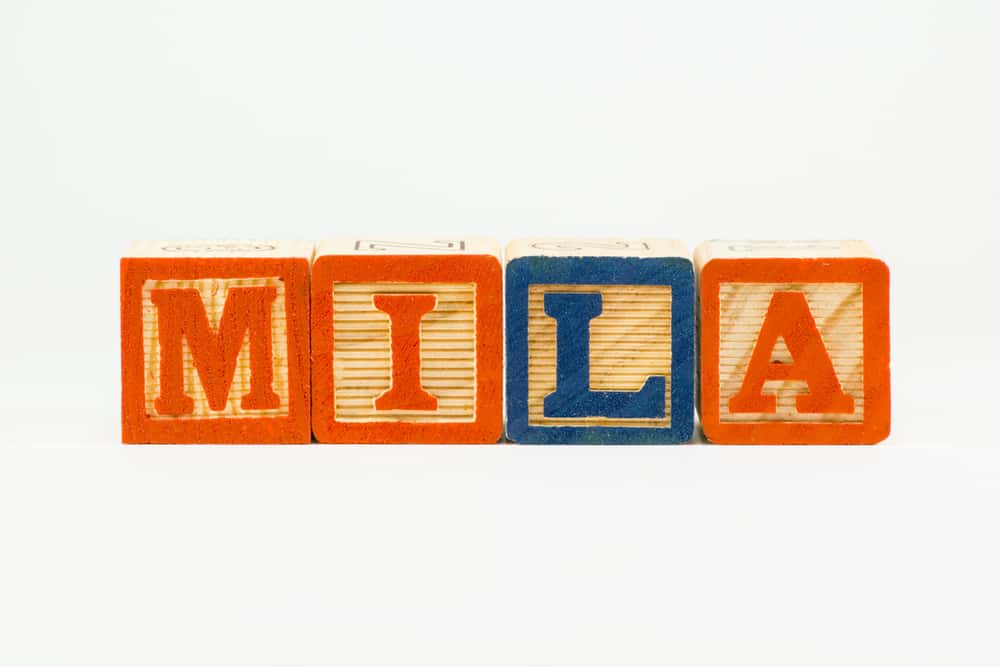 Mila - common girl's name in wooden alphabet blocks