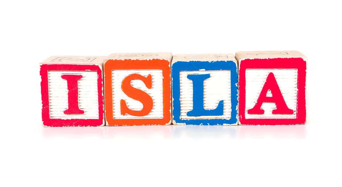 Toy blocks spelling out the name "ISLA"