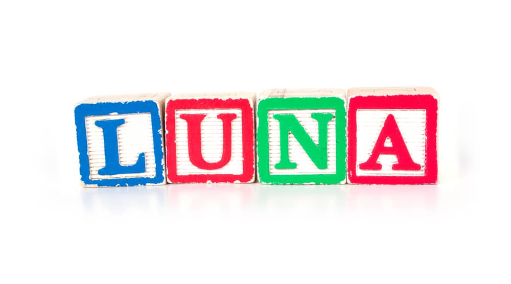Toy blocks spelling out the name "LUNA"