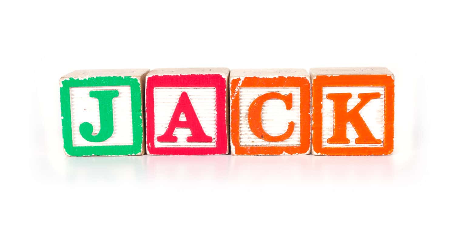 Toy blocks spelling out the name "JACK"