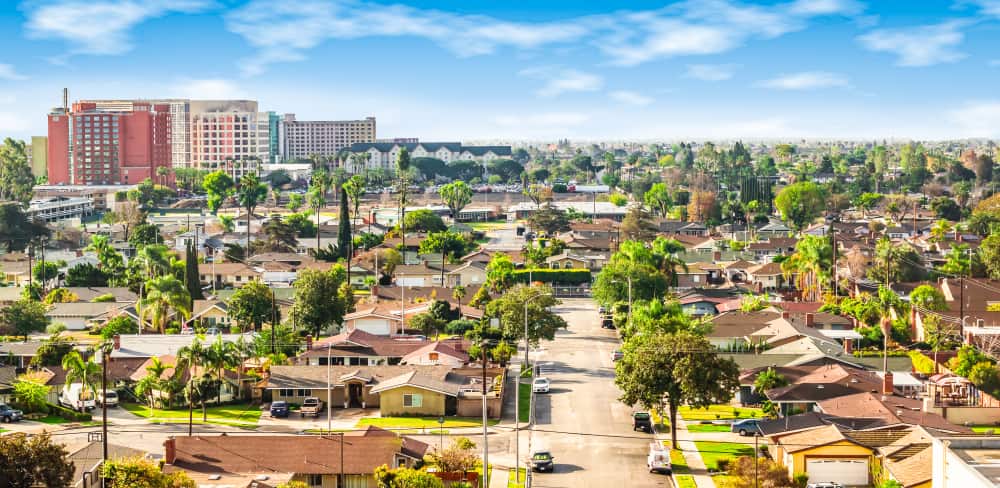 Panoramic view of a neighborhood in Anaheim, Orange County, California