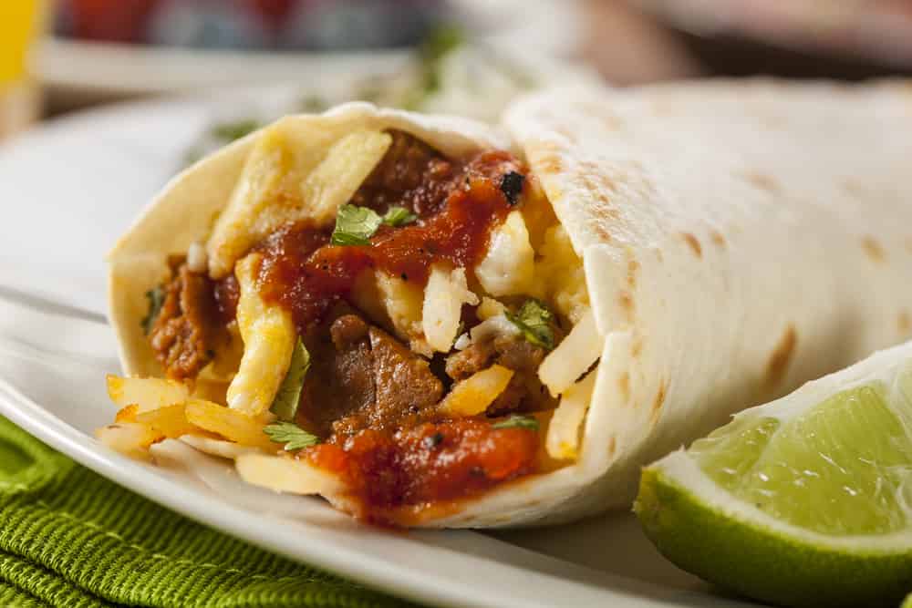 Hearty Chorizo Breakfast Burrito with Eggs, Cheese, and Hashbrowns