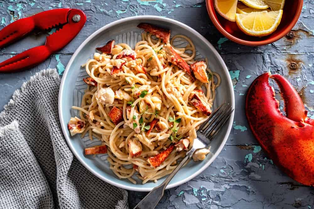 Delicious creamy lobster pasta with lemon and thyme.