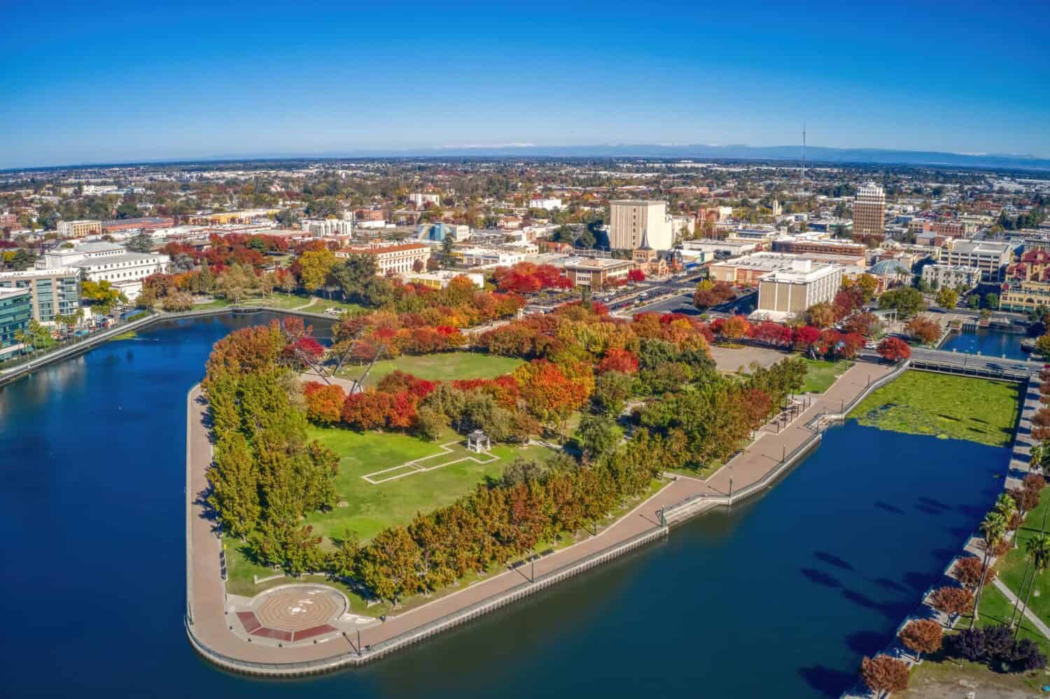 Aerial View of Stockton, California during Autumn