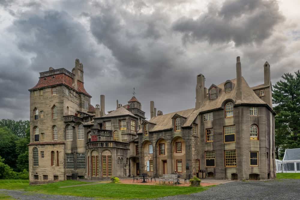 Ominous clouds over Fonthill Castle in Doylestown Pennsylvania