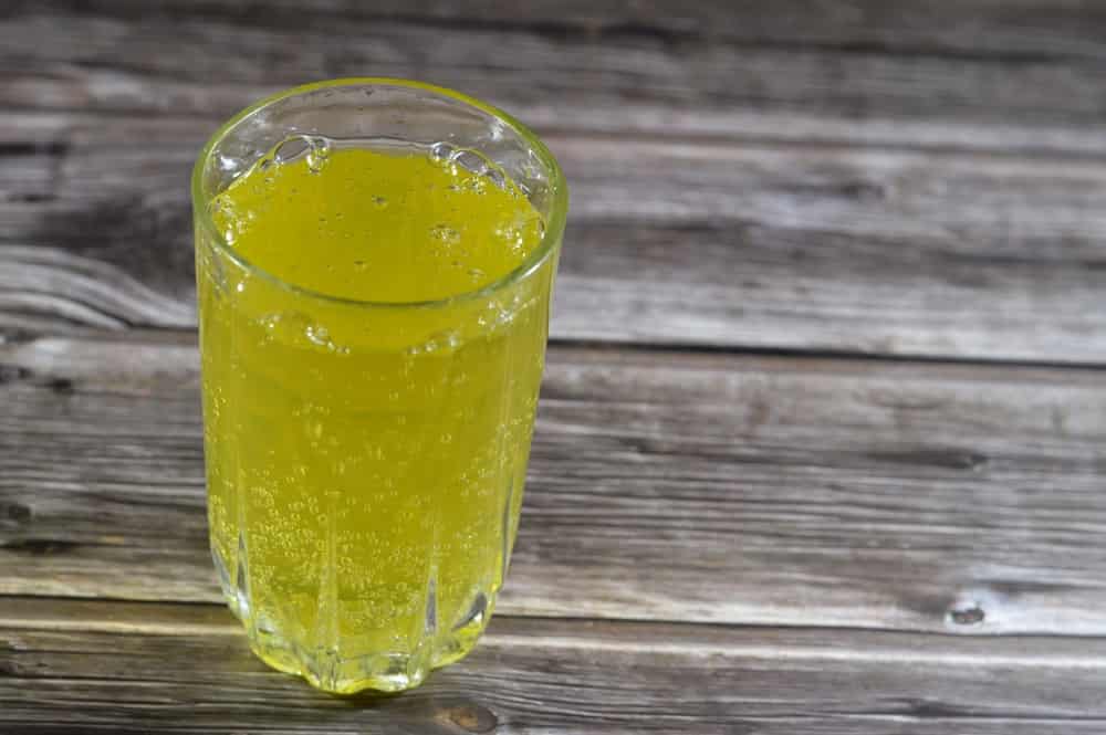 Pineapple soda drink, Pineapple soft drinks, carbonated drink as a refreshment, served cold usually with ice, selective focus