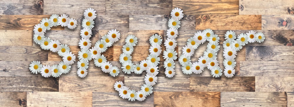 Skylar Name in Daisy Letters Reclaimed Wood Background