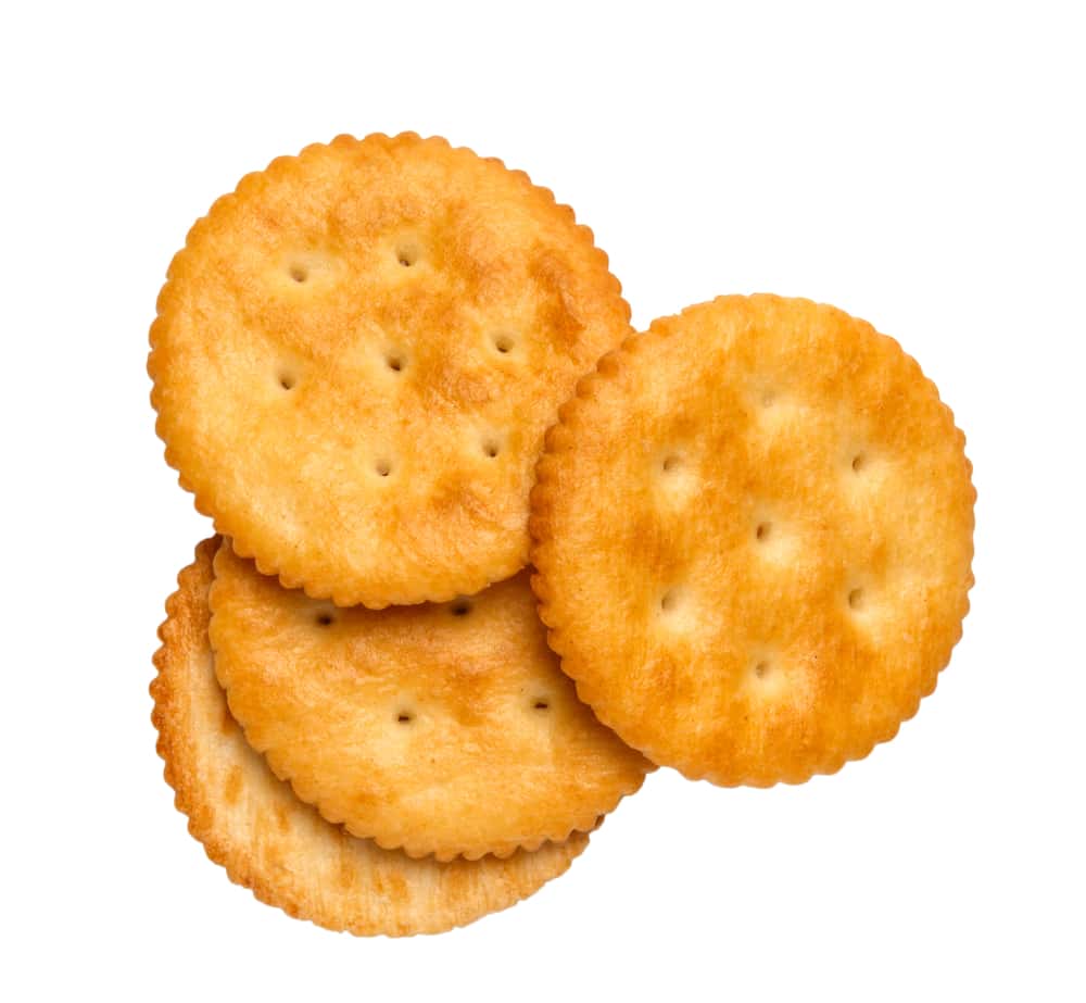 Dry cracker cookies isolated on white background cutout, top view, concept of food