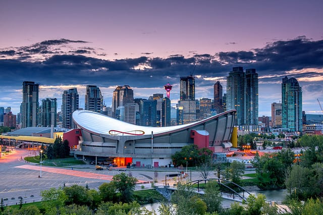 Calgary city skyline at night, Alberta, Canada