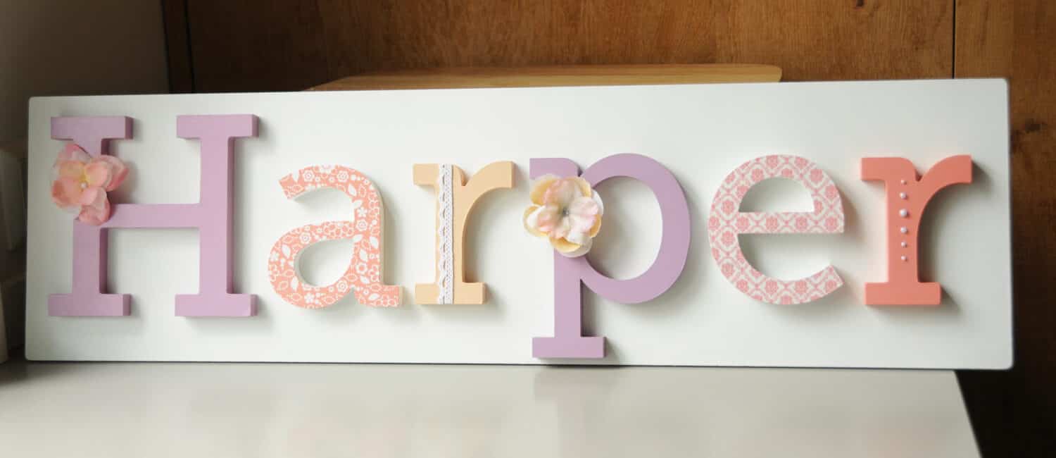 Harper colorful decorated wooden letter name for nursery room, Decoupage and painted handmade letters for decoration, Wall letters, Door letters, DYI