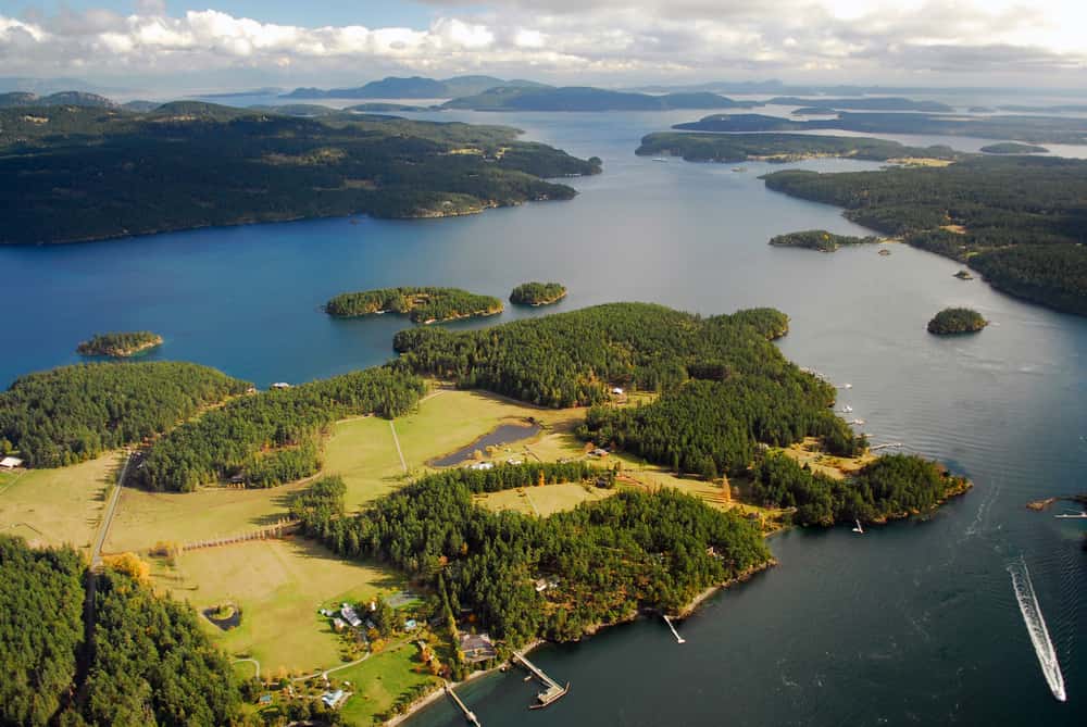 Aerial image of Orcas Island, San Juan Islands, WA, USA