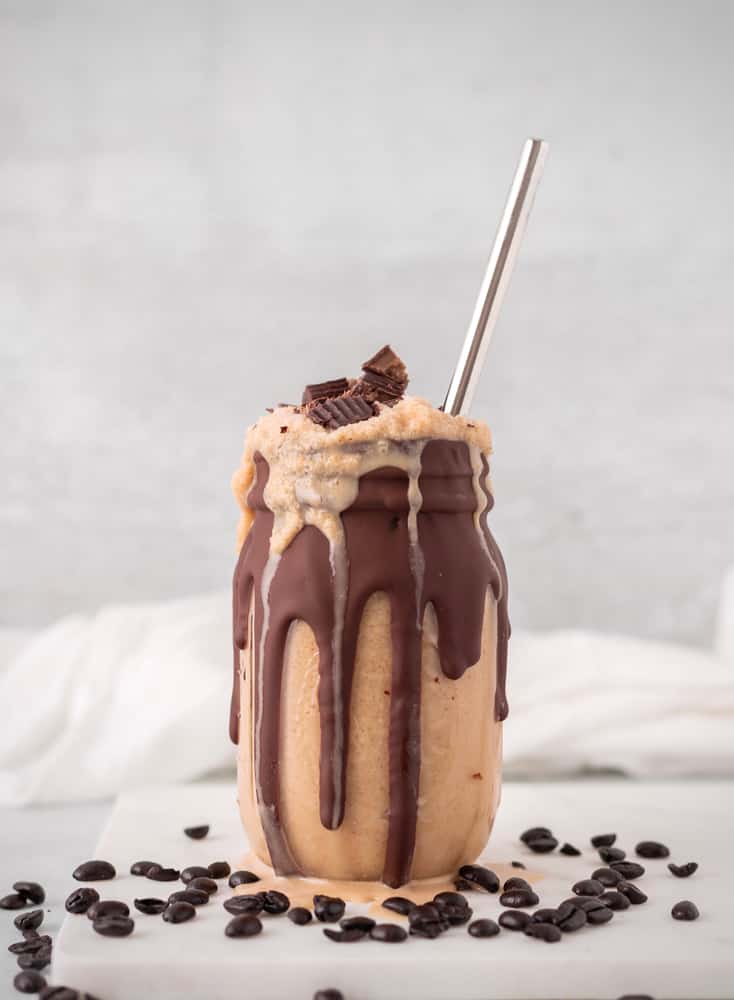 Chocolate peanut butter shake with coffee beans