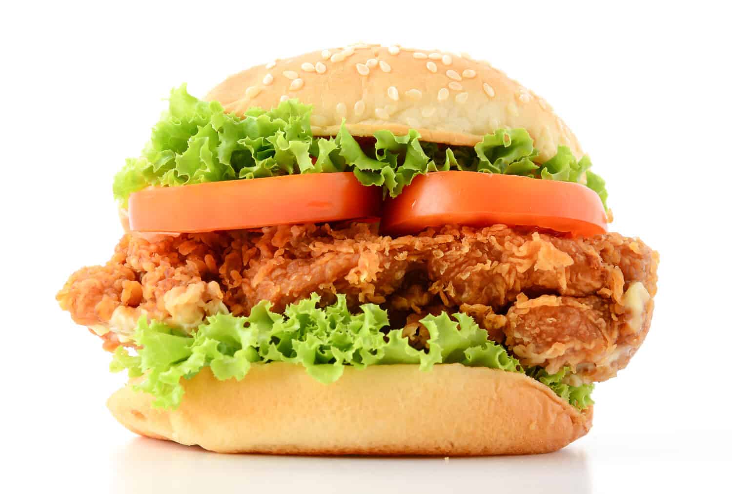 crispy chicken burger on white background