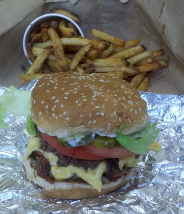 Five Guys bacon and cheese burger