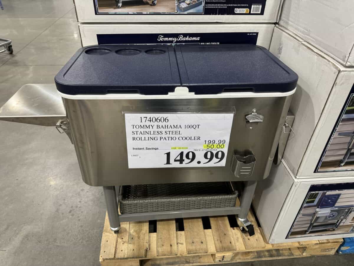 Tommy Bahama Stainless Steel Roling Patio Cooler at Costco