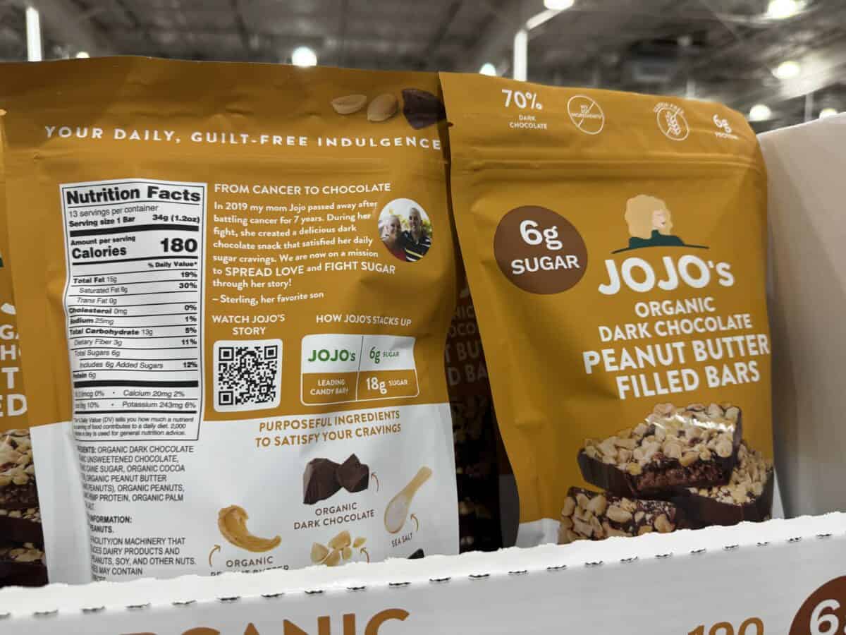 JoJo's Organic Dark Chocolate Peanut Butter Filled Bars at Costco