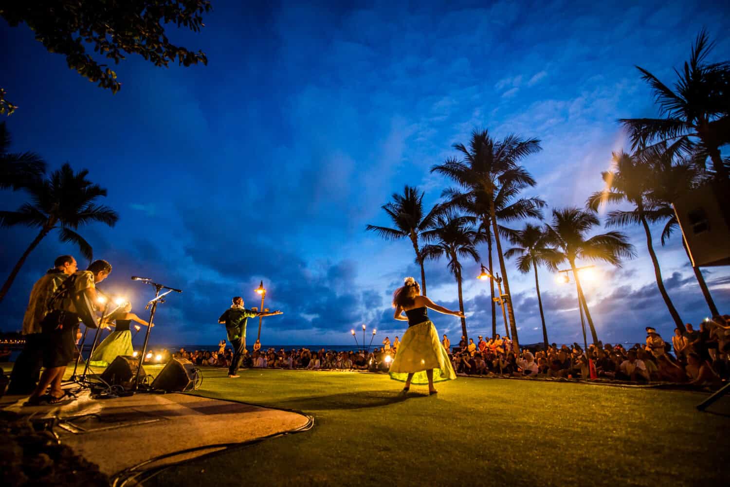 Hawaiian hula dance at Waikiki beach, Hawaii, USA