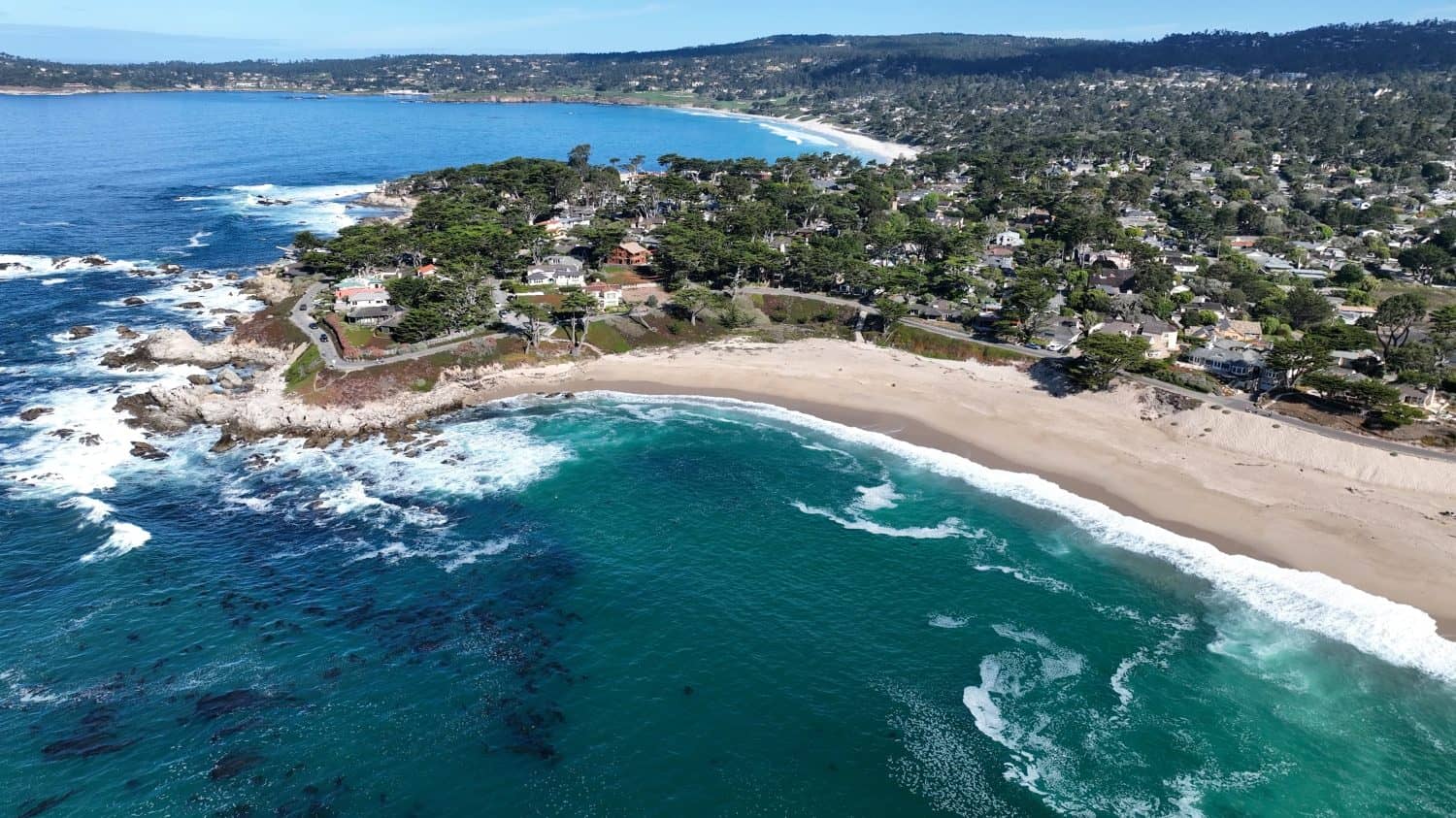 Coast Beach At Carmel In California United States. Nature Tourism Travel. Sunny Day Landscape. Coast Beach At Carmel In California United States.
