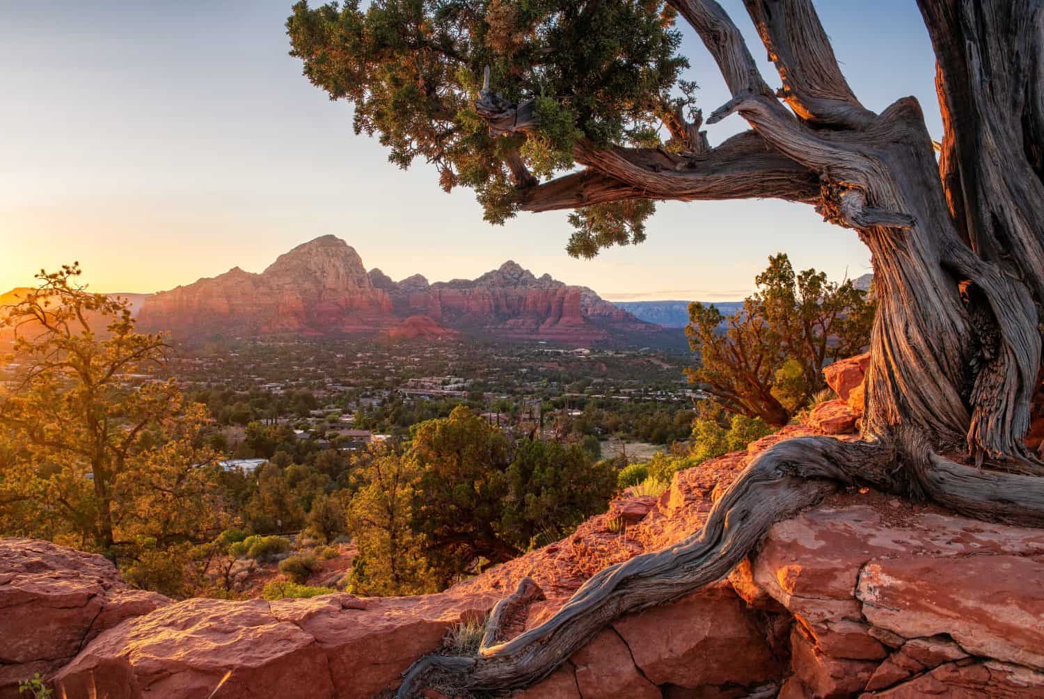 Sunset view of Sedona Arizona from Airport Mesa
