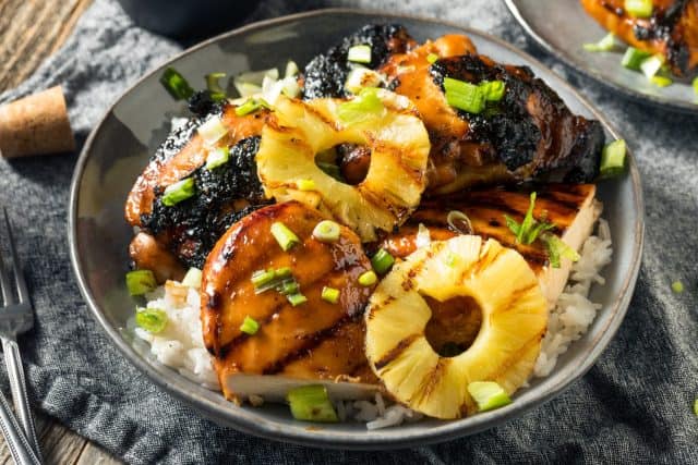 Homemade Hawaiian Huli Chicken with PIneapple and Rice