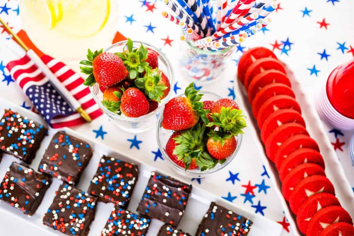 Variety of desserts on the table for July 4th party.