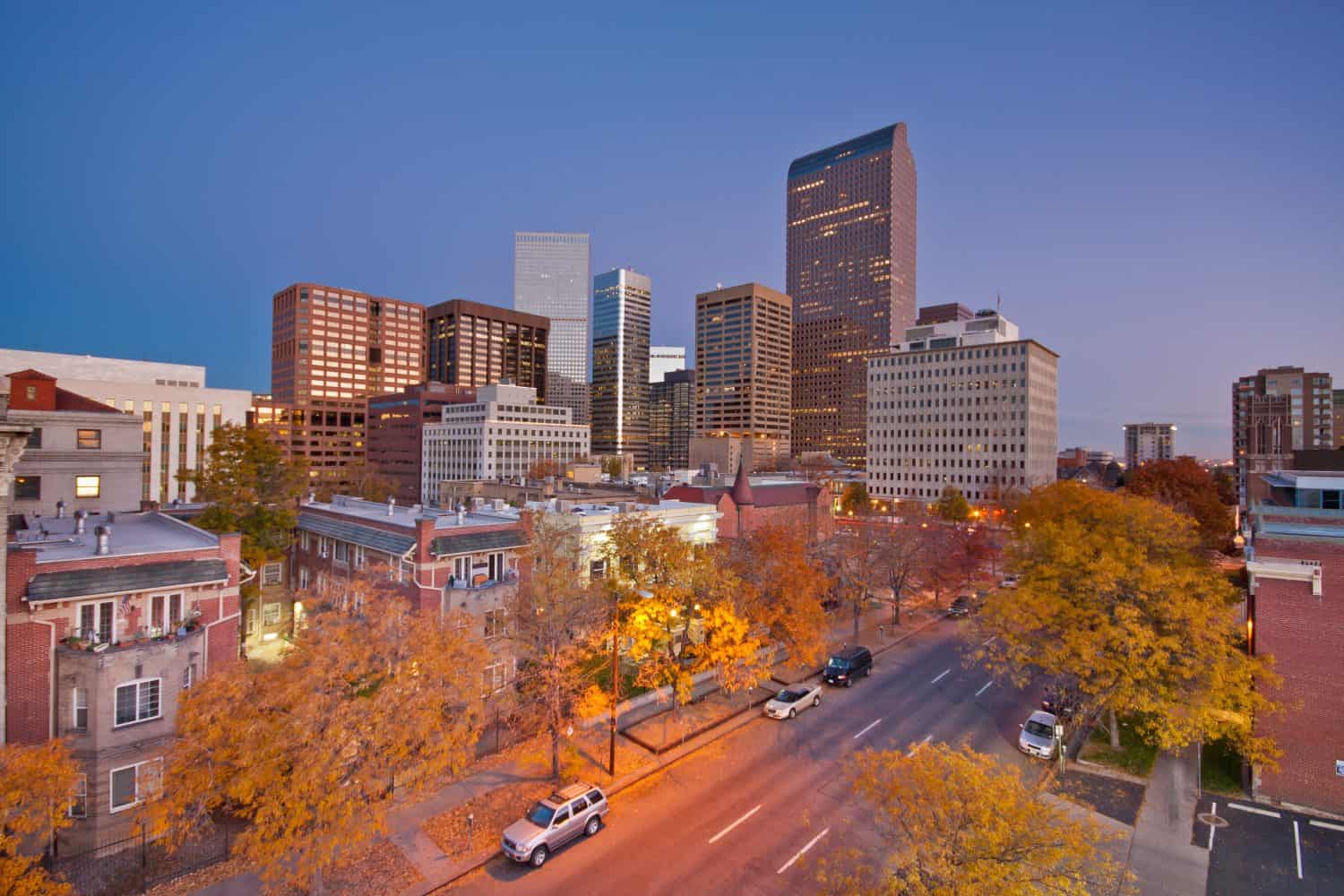 Downtown Denver Skyline at Dawn With Autumn Colors