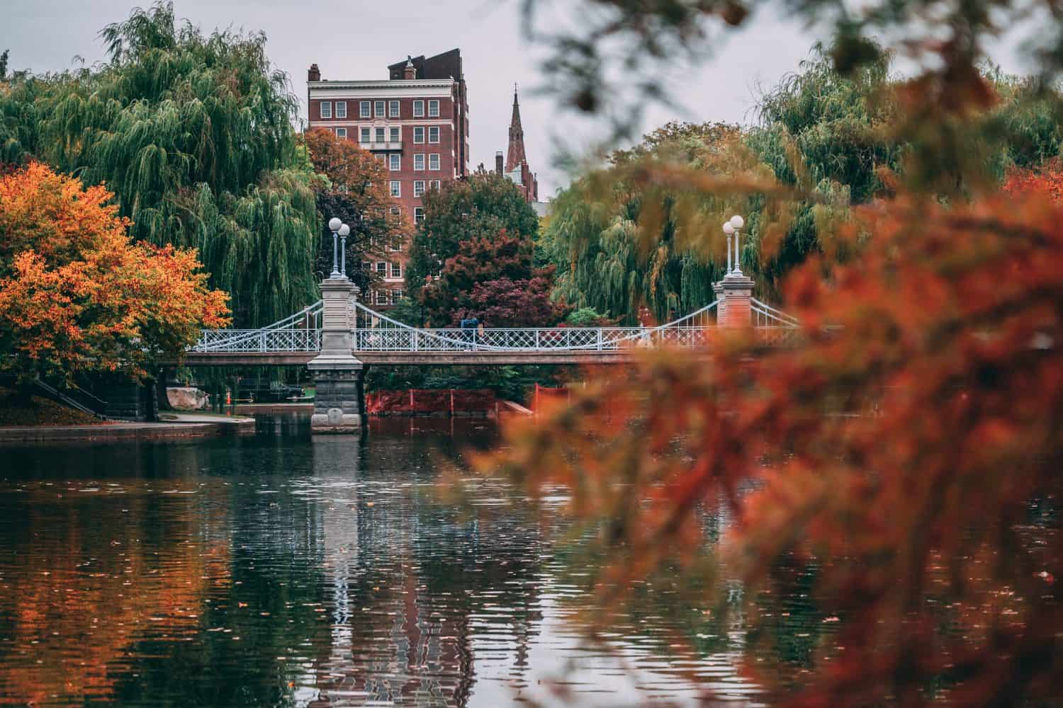 Boston Common Park bridge in fall