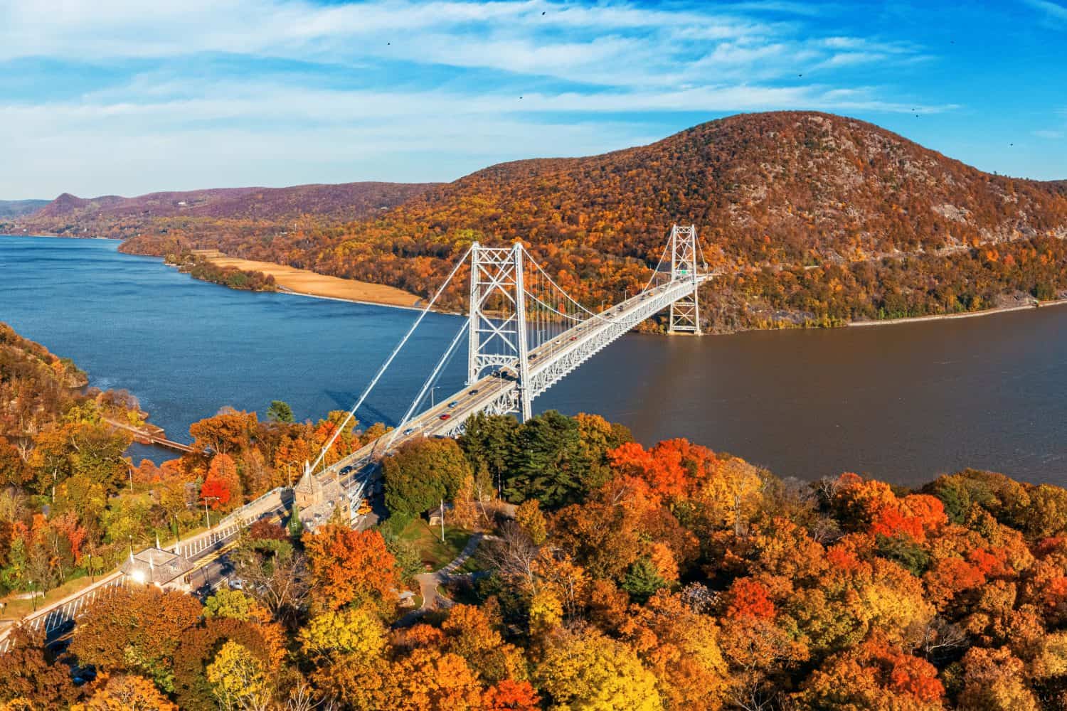 Beautiful foliage in Fall aerial view in USA
