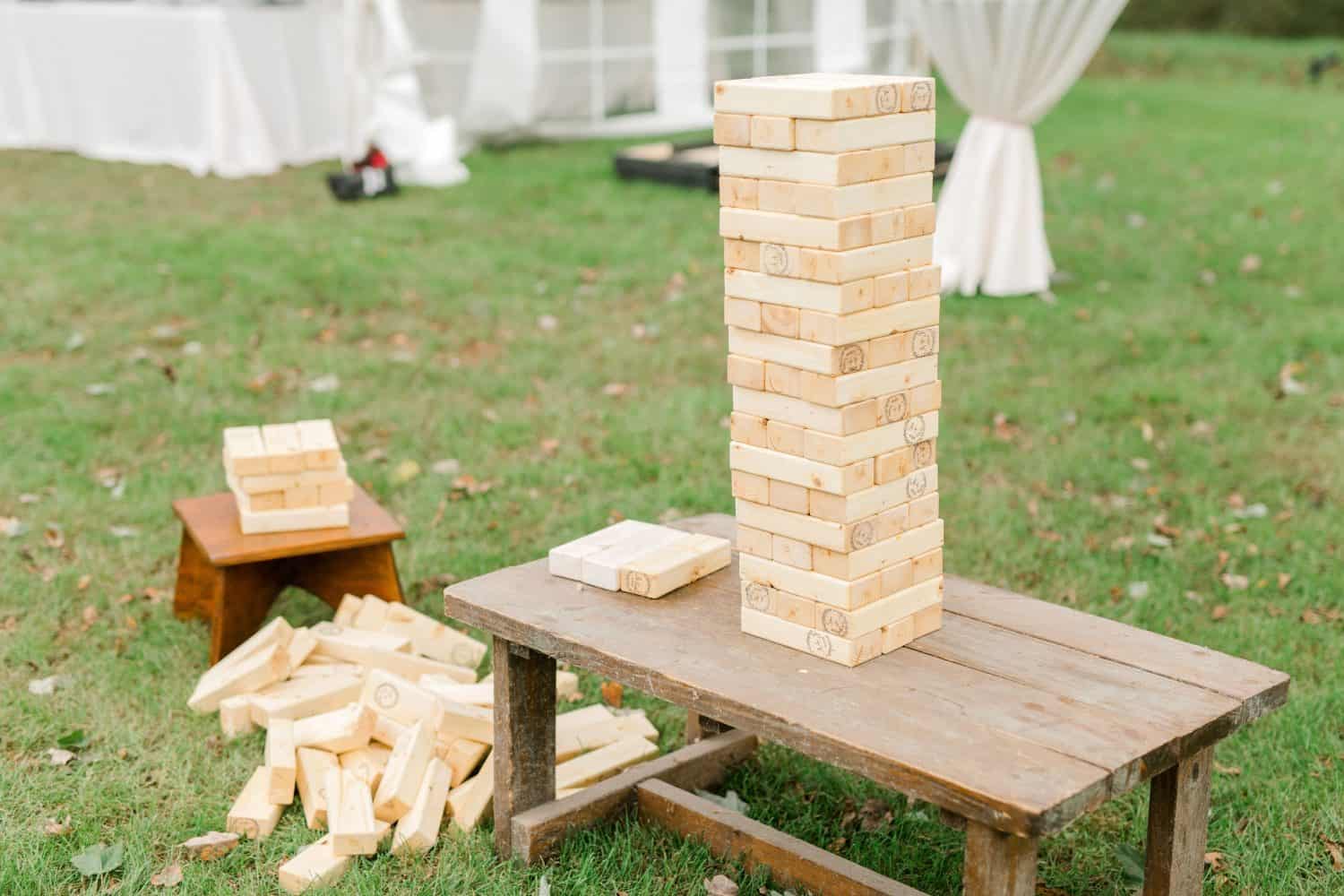 Giant jenga game knocked over at wedding