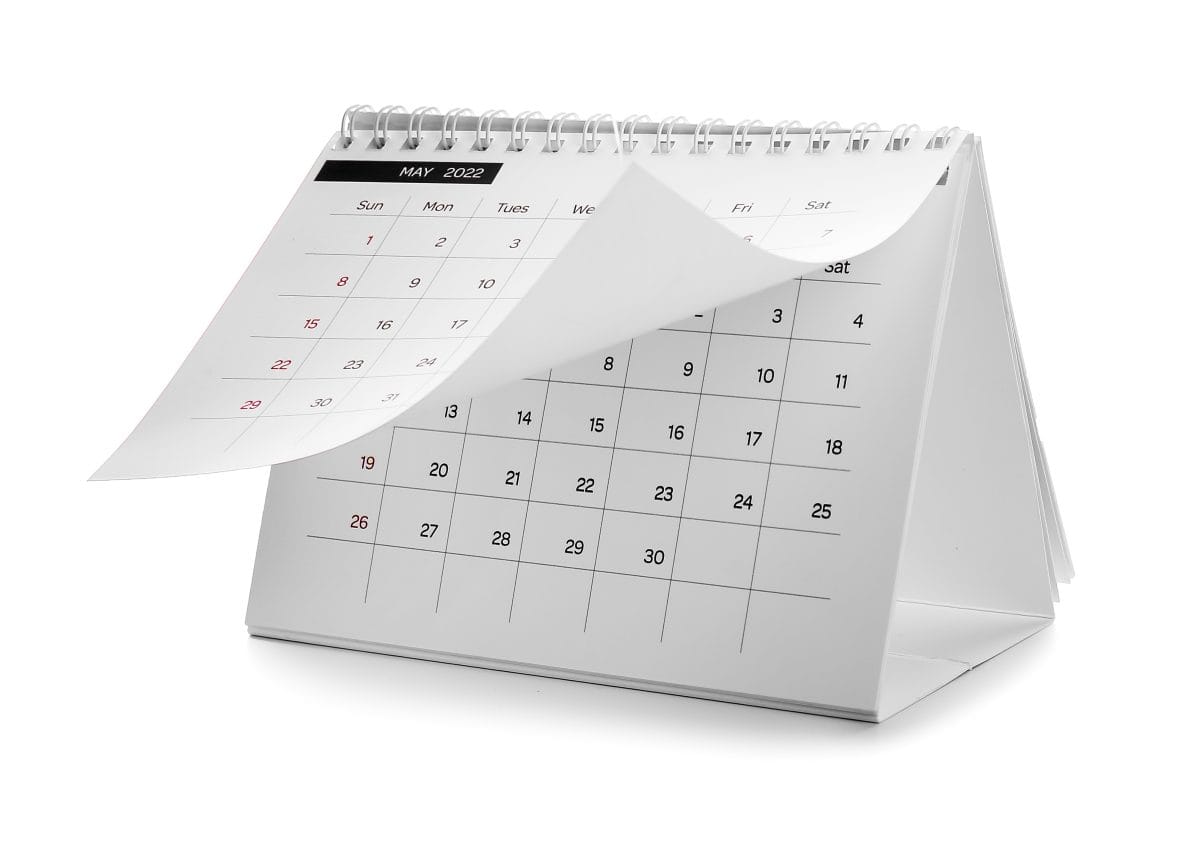 Paper calendar for 2022 year on white background