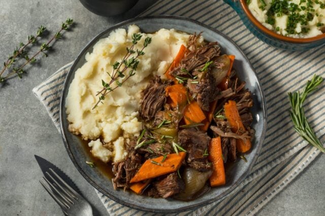 Homemade Beef Pot Roast with Carrots and Mashed Potatoes
