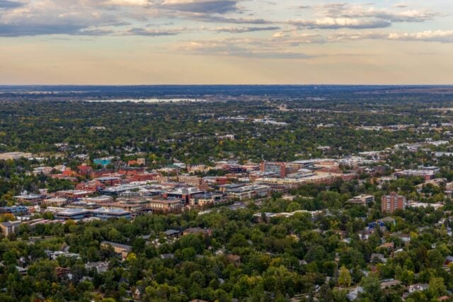 Aerial view of Boulder, Colorado, from Panorama Point in Boulder Mountain park