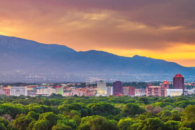 Albuquerque, New Mexico, USA downtown cityscape at twilight.