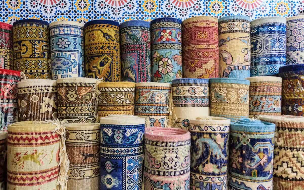 Carpets and kilims rolled up