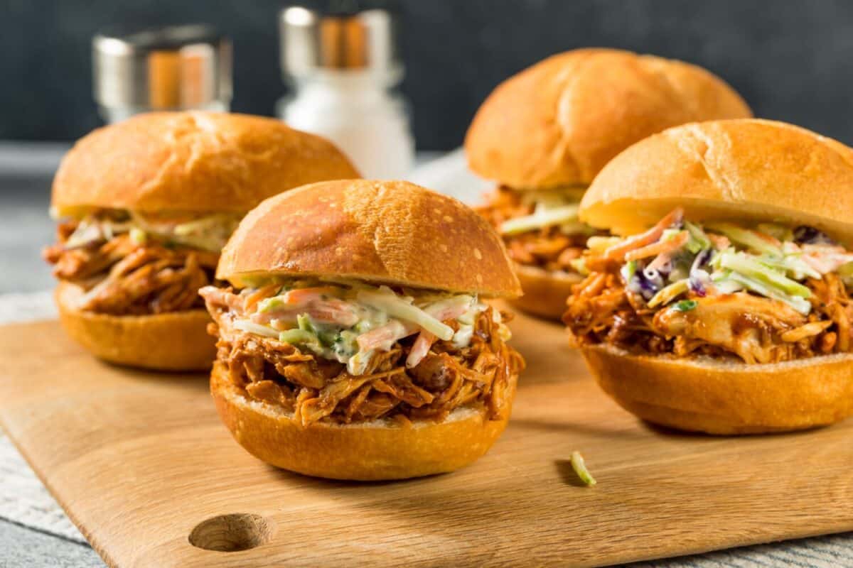 Homemade Barbecue Pulled Chicken Sliders with Coleslaw