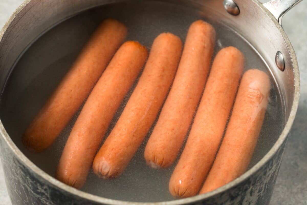 Homemade American Boiled Hot Dogs in Water