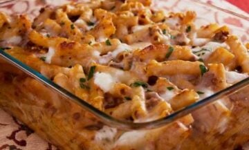 Baked-Ziti, pasta, cheese, sausage, beef, sauce, food, meat