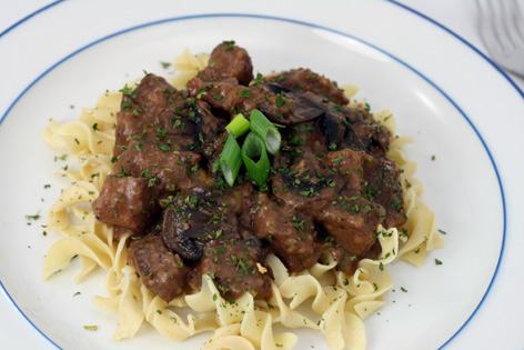 Beef Tips in Wine Sauce