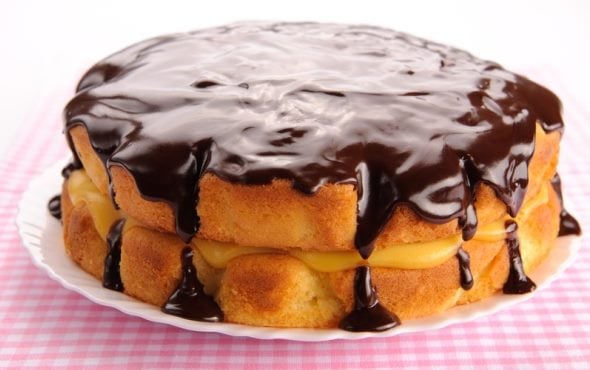 Boston cream pie with chocolate glazing