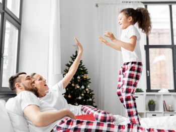 family in matching Christmas pajamas