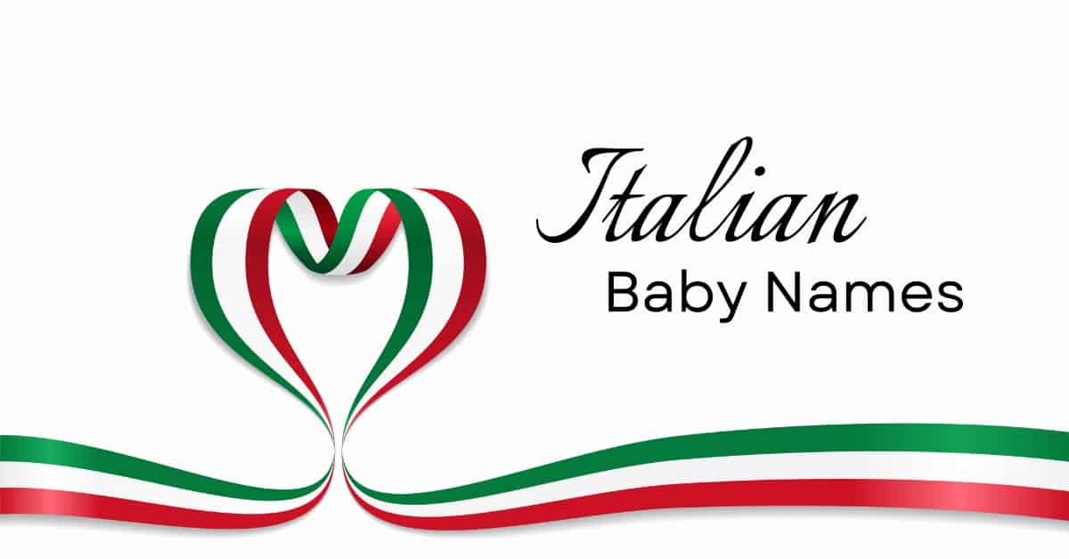 Italian flag with a heart and Italian Baby Names