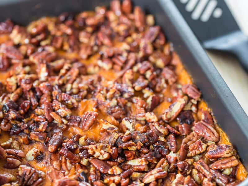 Praline Sweet Potatoes in a baking dish