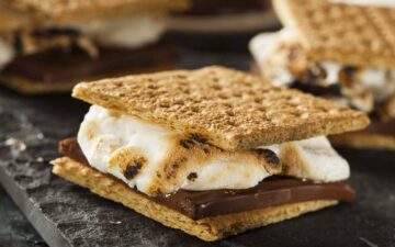 S'more with burnt marshmallow and melted chocolate