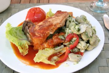 baked pork chop recipe, dish meal food salad pepper produce vegetable breakfast meat lunch cuisine pork chop tomato