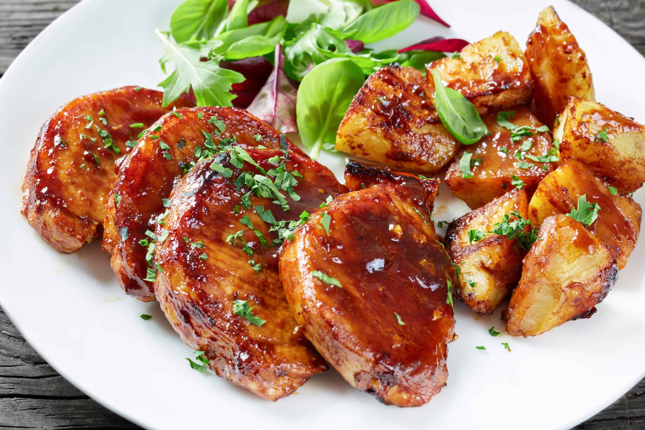 Pork Chop, Glazed Food, Above, Backgrounds, Brown