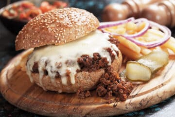 Sloppy joes ground beef and cheese burger sandwich