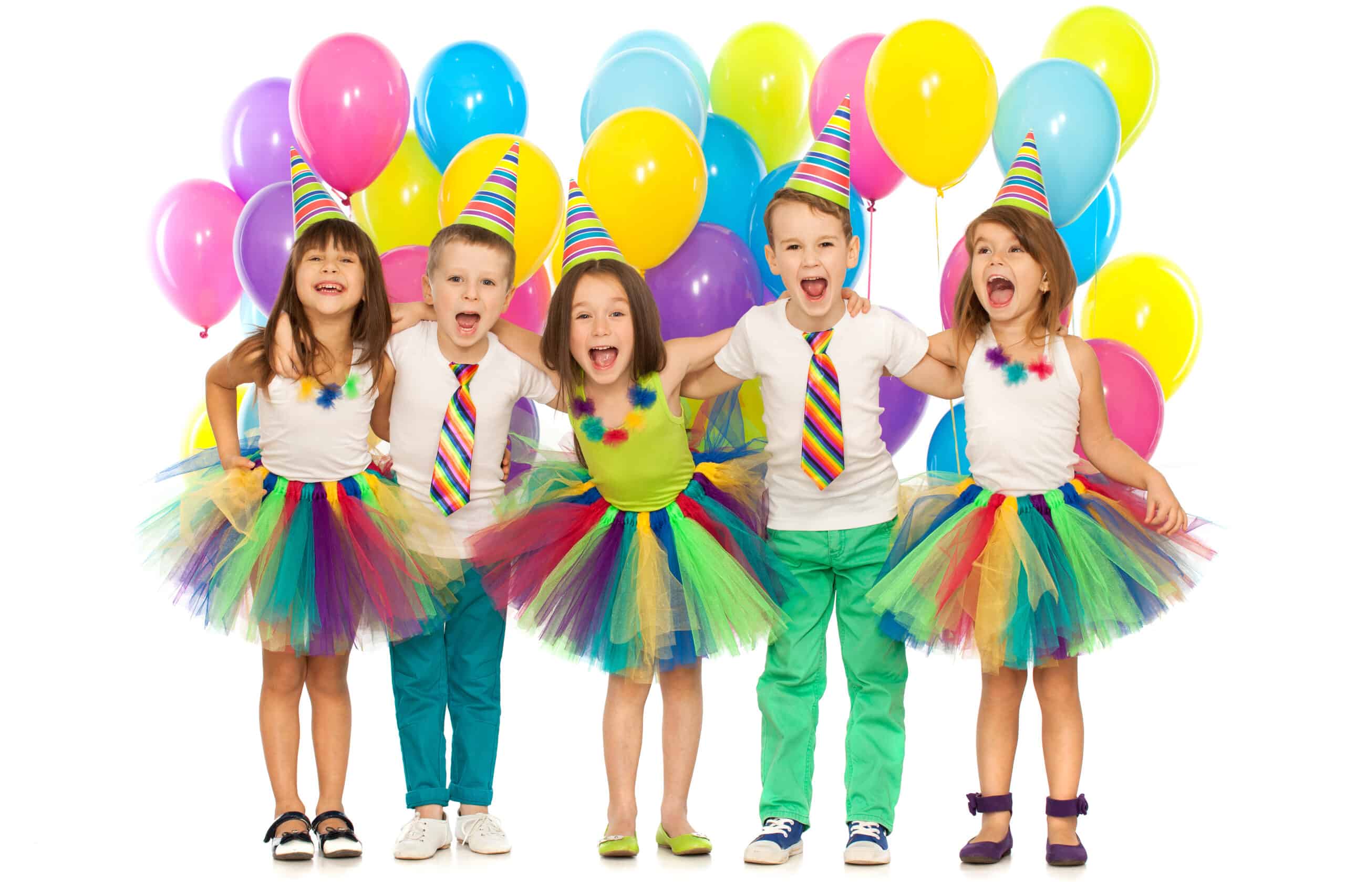 children with balloons for a birthday