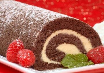 Christmas Buche de Noel cake with raspberries