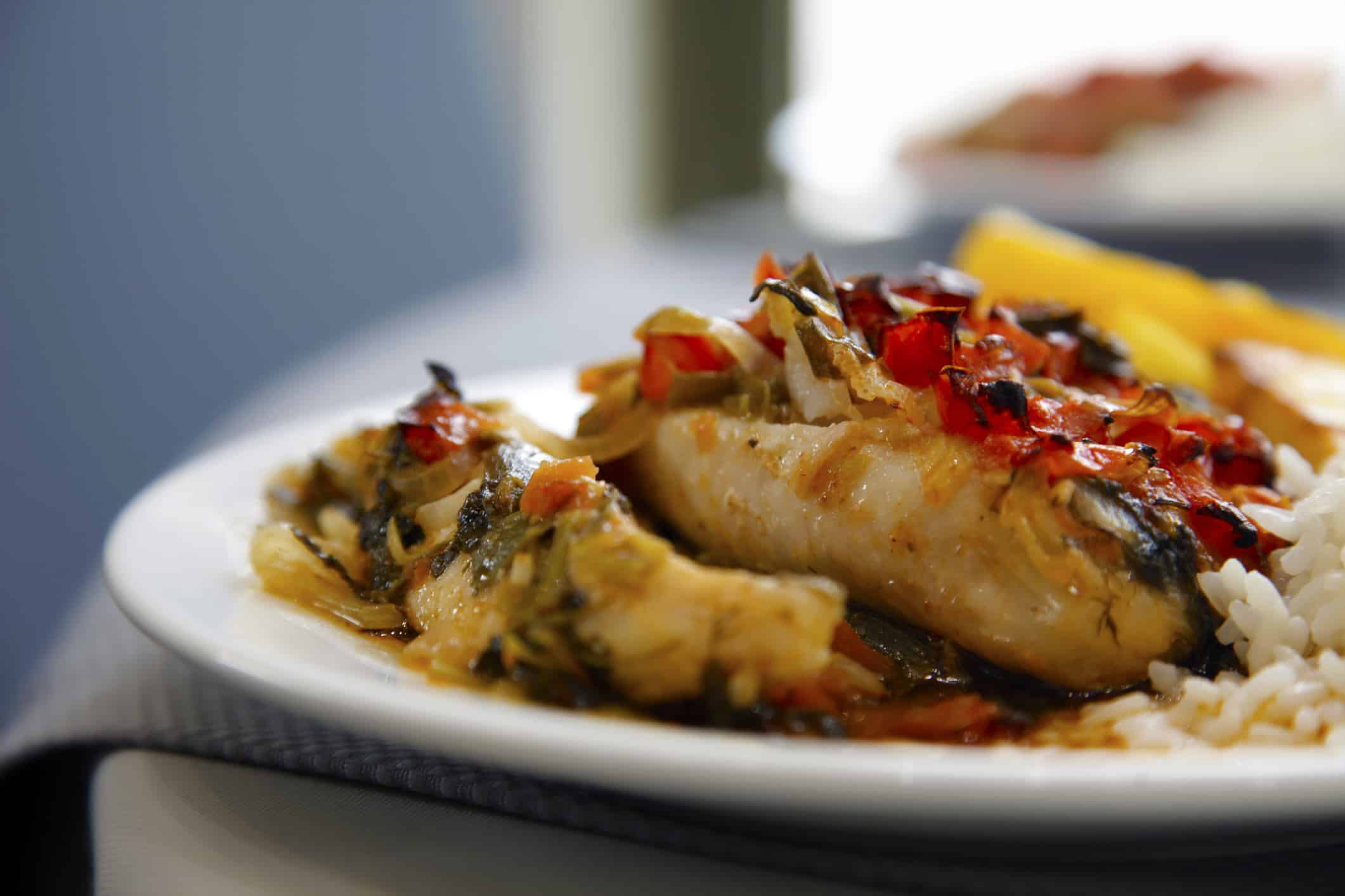 Fish, Cod, Rice - Food Staple, Tomato, Baked, Greek grouper recipe